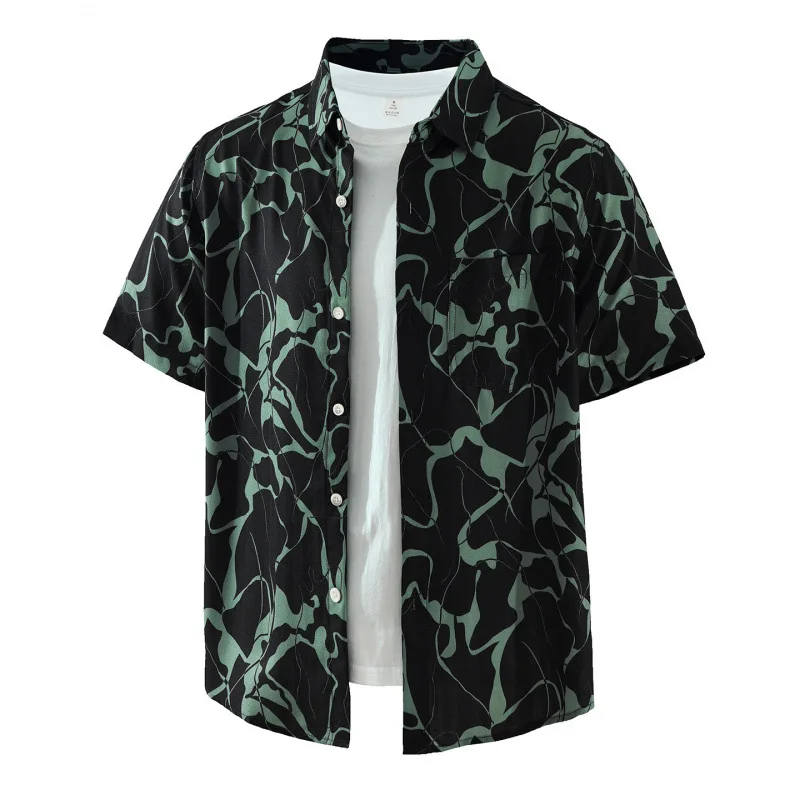 

Japanese Fashion Streetwear Mens Short Sleeve Printed Shirt Summer New in Shirts Youth Lapel Pocket Tops Literary Men's Clothing