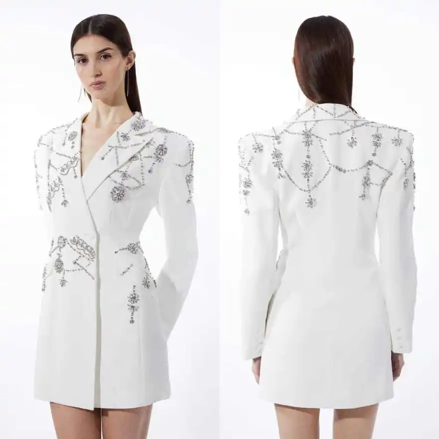 Customized Women Suits Diamond Long Sleeve Notched Lapel Classic 1 Pieces Jacket Short Pants Slim Fit Dresses