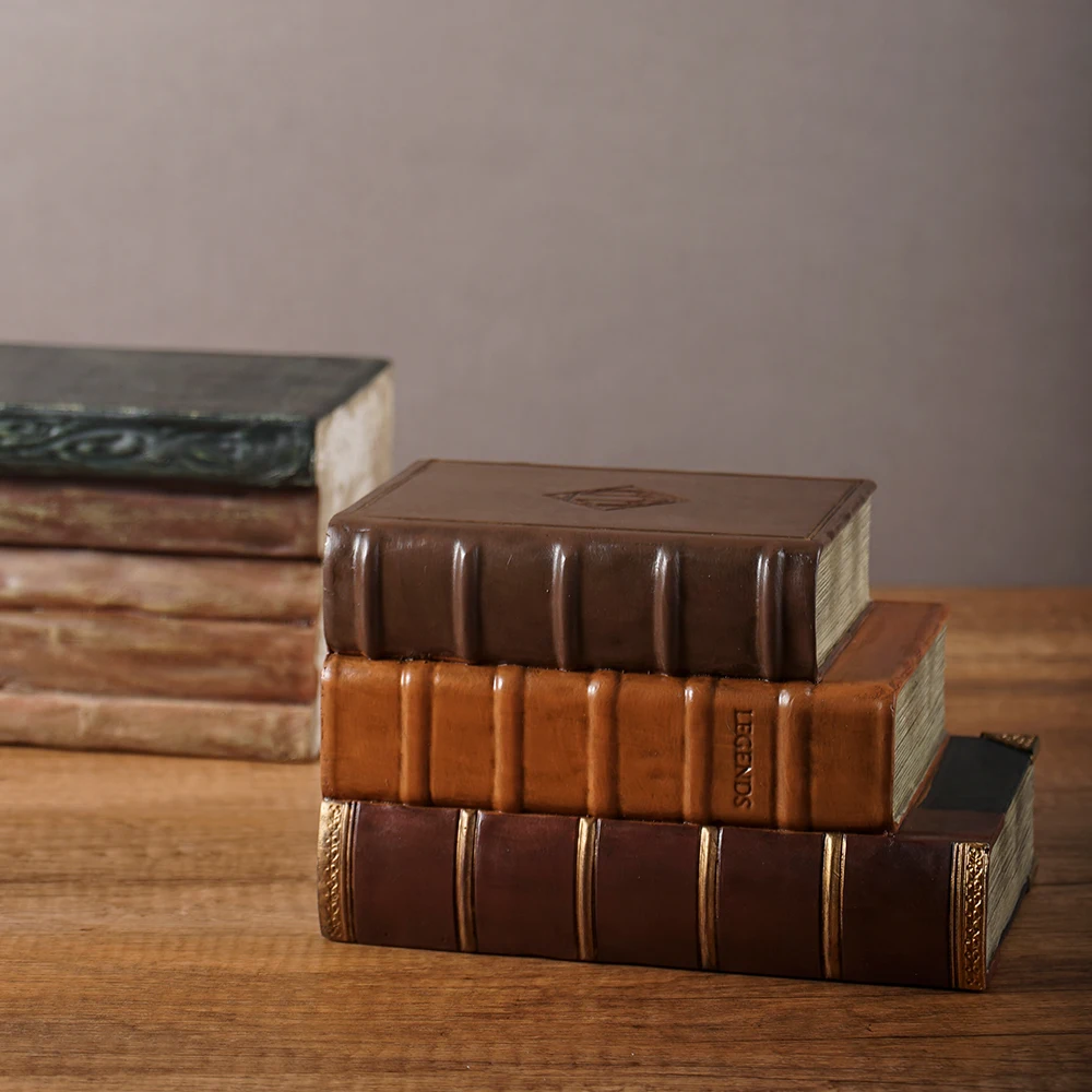 Stackable Retro Book Sculpture Ornaments Resin Crafts Figurine Home Decorations for Study Office Desk Bedroom Bookend Gifts