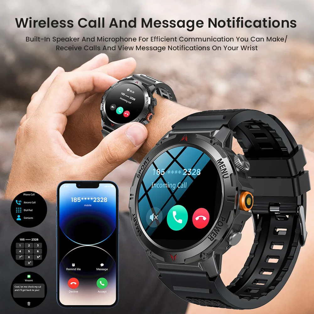 Новые умные часы для мужчин и женщин, светодиодный фонарик IP68, водонепроницаемый, 100 спортивных режимов, фитнес-трекер, металлический каркас, уличные умные часы