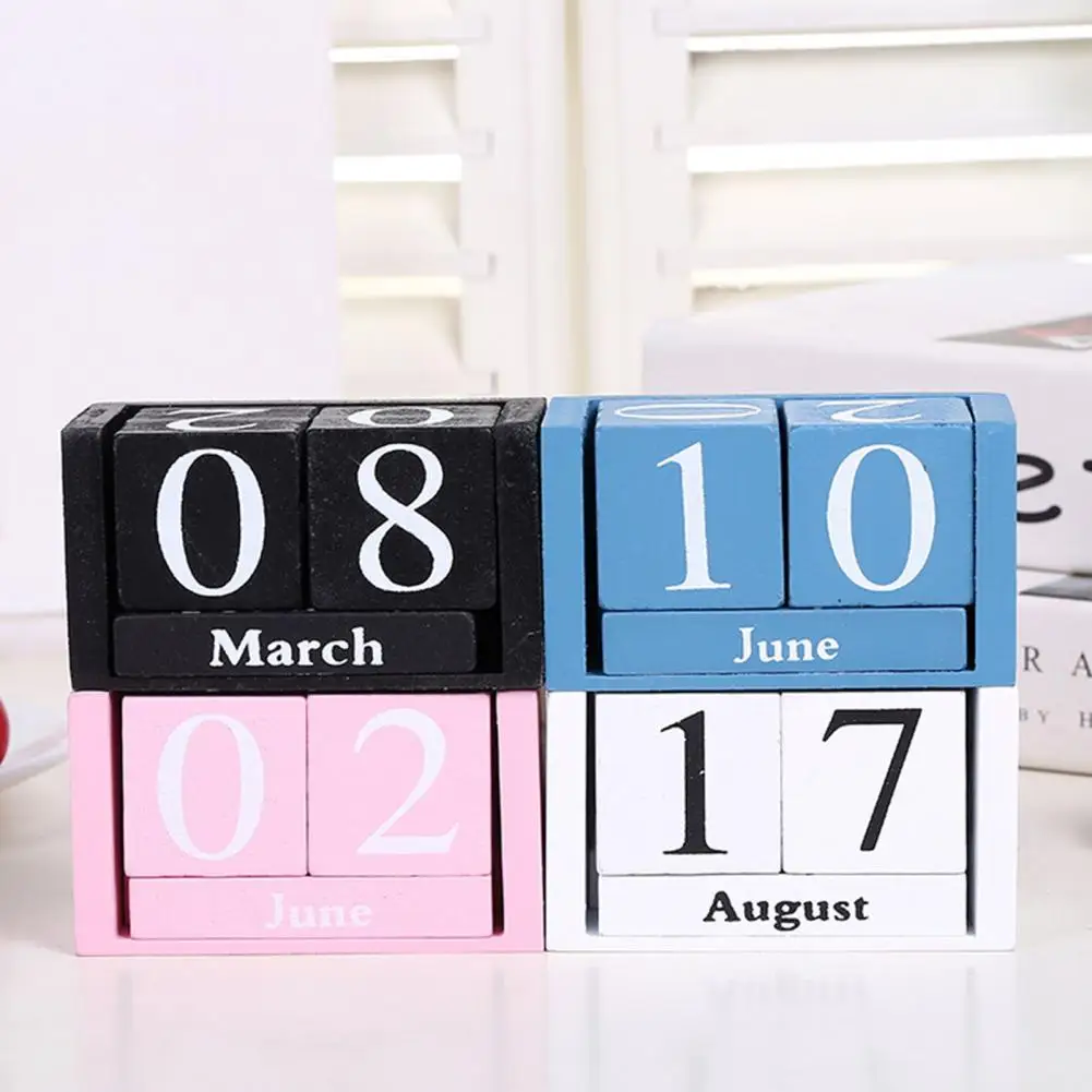 9.5*5cm Wooden Blocks Desk Calendar Month Date Display Farmhouse Rustic Wood Perpetual Calendar Home Office Desktop Decoration