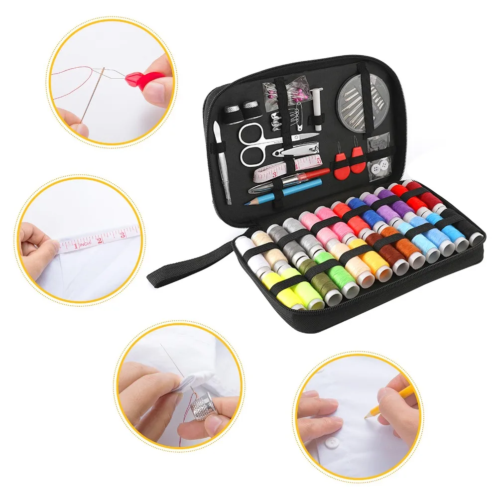 Practical 21*14*4cm Sewing Kit Set Storage bag black Mixed Material Repair Set Needle Thread Kit For Traveler