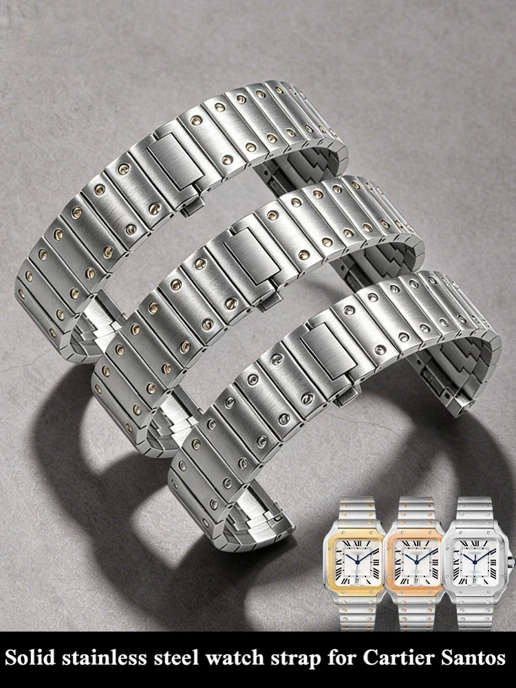 Для Cartier Santos WSSA0010 0009 Большой быстросъемный ремешок из прочной нержавеющей стали, 21 мм, браслет для мужских часов.