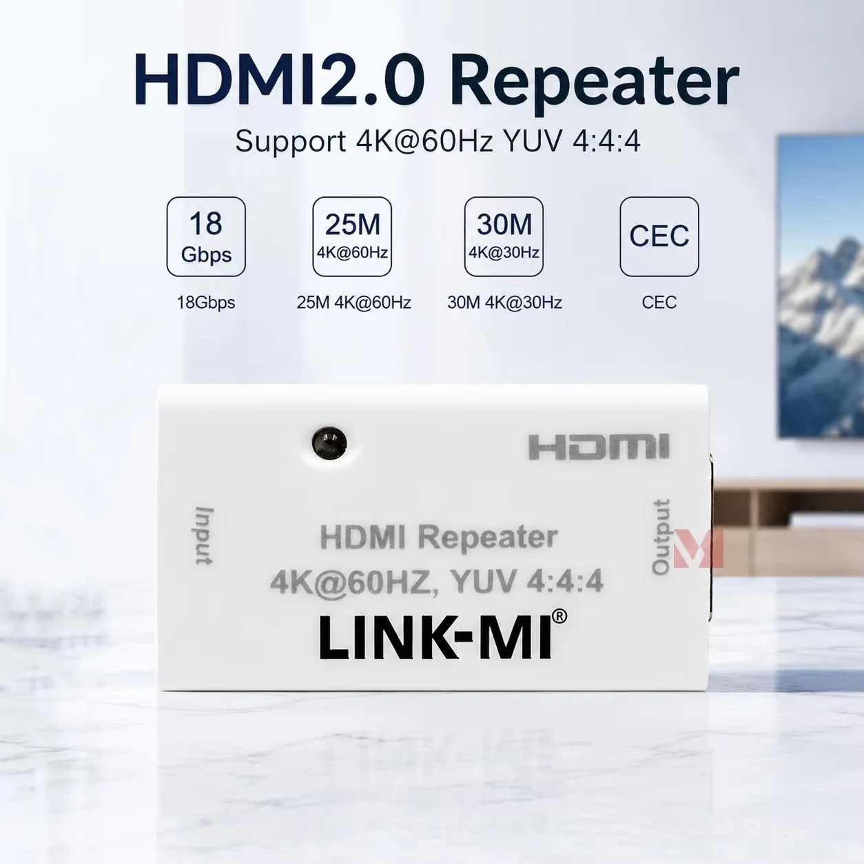 HDMI 2.0 Repeater 4K60Hz 18Gbps Signal Booster YUV 4:4:4 HDCP2.2 HDMI Extender 3D CEC Pass Through 25m