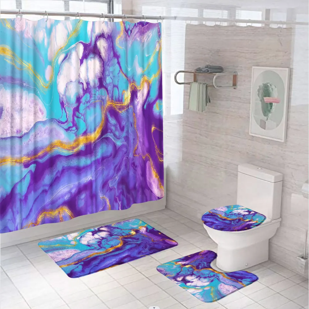 

Abstract Marble Shower Curtain Set Creative Geometric Modern Nordic Bathroom Curtains Non-Slip Bath Mat Rugs Lid Toilet Covers