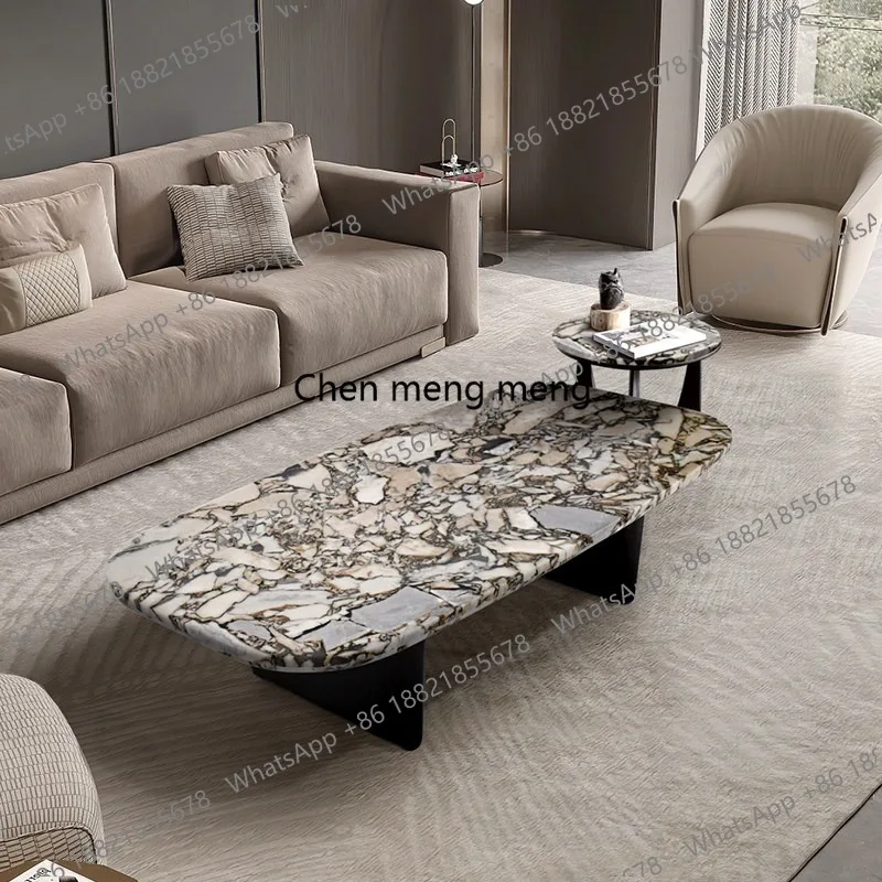 Wabi Sand Wind Natural Elephant White Marble Coffee Table Designer Light Luxury Square Coffee Table