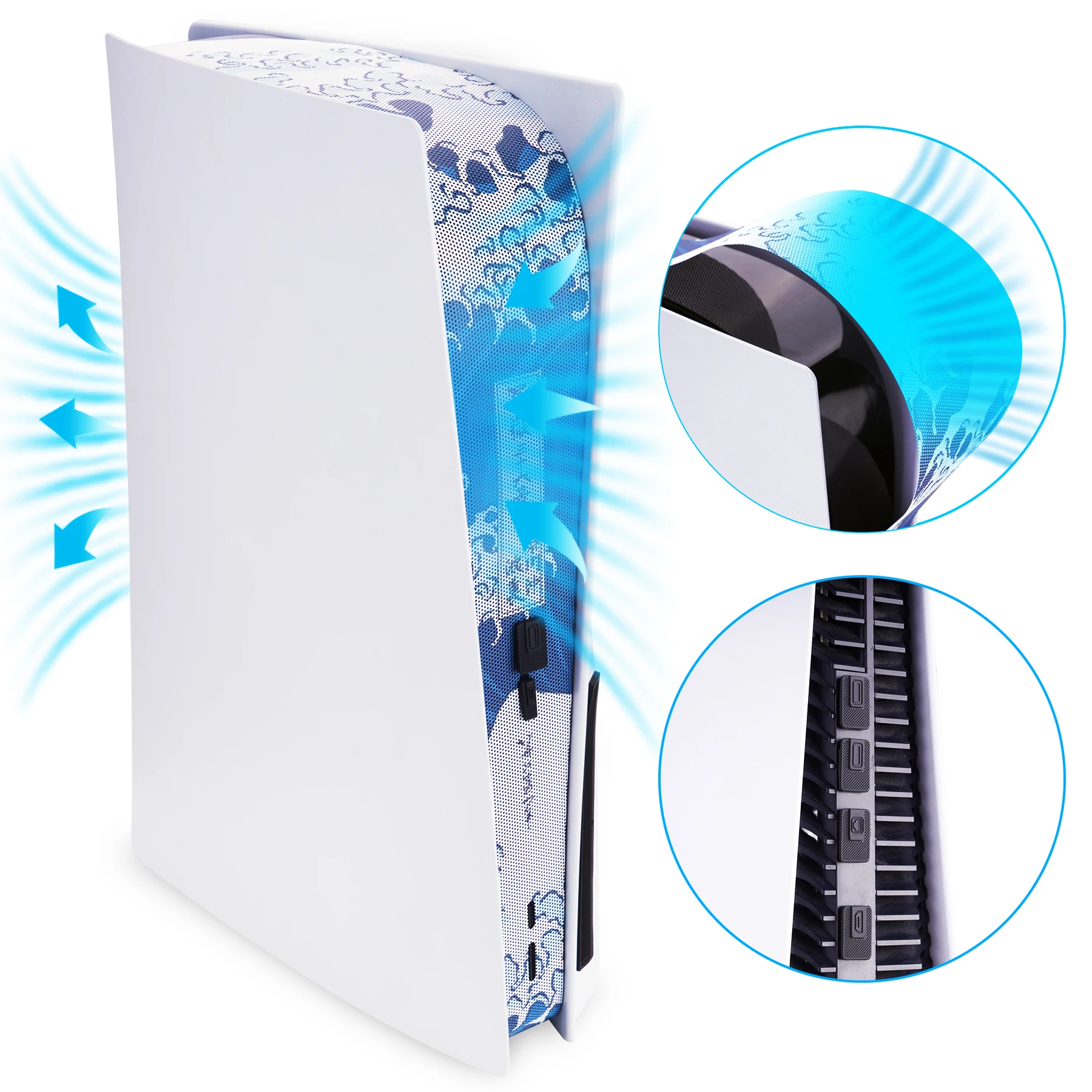 PS5 디스크/디지털용 PlayVital 먼지 필터 및 실리콘 포트 플러그 키트 – 12개의 플러그가 포함된 통기성 먼지 방지 네트 커버, 간편한 설치