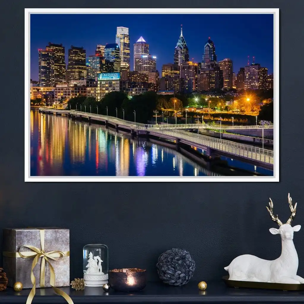 Modern City Riverside Night View Art Posters Famous City New York Nashville Architecture Landscape Canvas Painting Home Decor