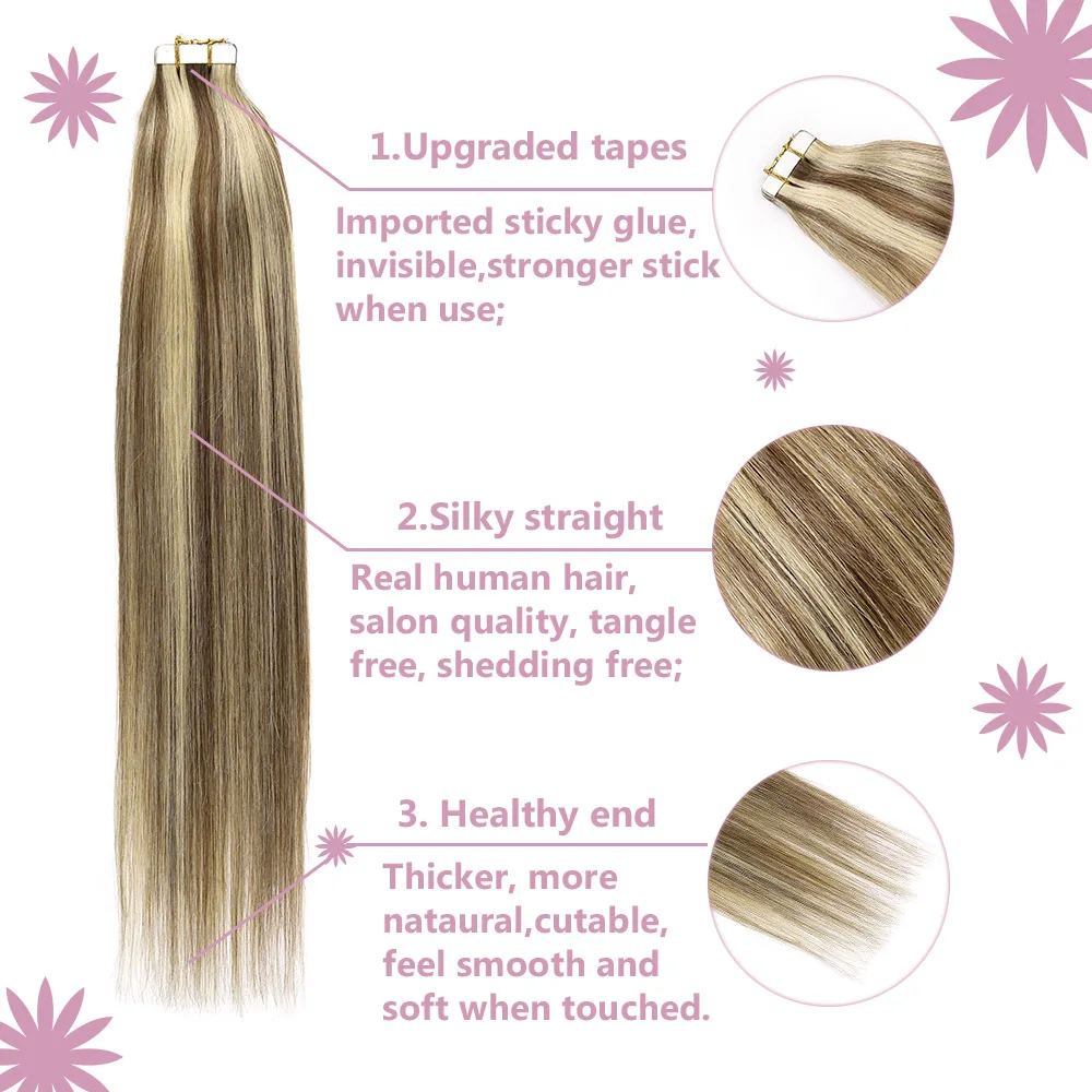 Tape In Hair Extensions Real Human Hair Human Hair Extensions Remy Natural Hair Straight Hair Double Side Tape In Extensions