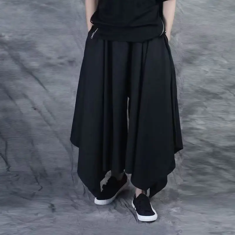 

Stylish Drop Crotch Men's Pants Punk Y2k Black Gothic Haramaki Skirt Pants Men Women Baggy Wide Leg Trousers Japanese Streetwear