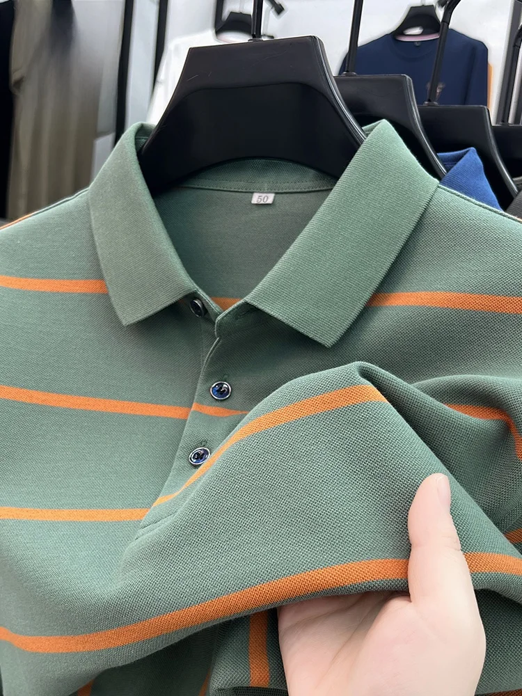 

Мужская длинная футболка из дышащего хлопка, приятная к телу, в полоску, для повседневной носки и делового стиля