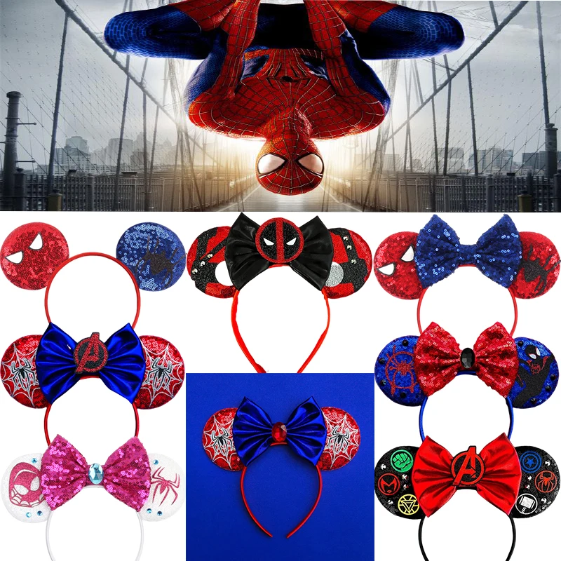 

Pixar Cosplay Spider-Man Hairband Girl Marvel Avengers Headband Women Sequins Hair Accessories Bow Disney Headwear Carnival Gift