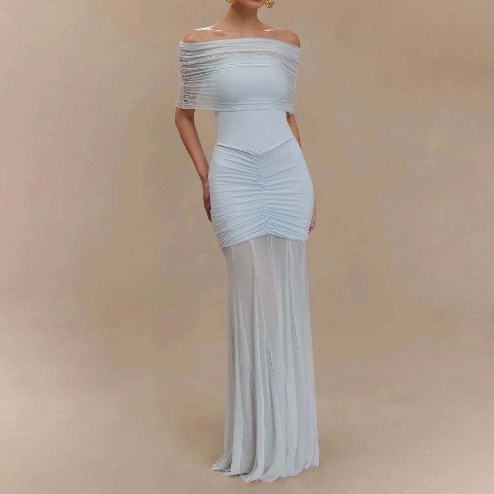 

Элегантная плотная сетчатая юбка-русалка с открытыми плечами, платья для выпускного вечера, изысканные плиссированные вечерние платья высокого качества для женщин по индивидуальному заказу