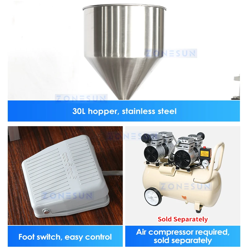 ZONESUN confezionatrice semiautomatica per sacchetti con beccuccio riempitrice liquida per alimenti per animali domestici pompa a pistone per tappatore a vite per salsa di succo ZS-GTSP2