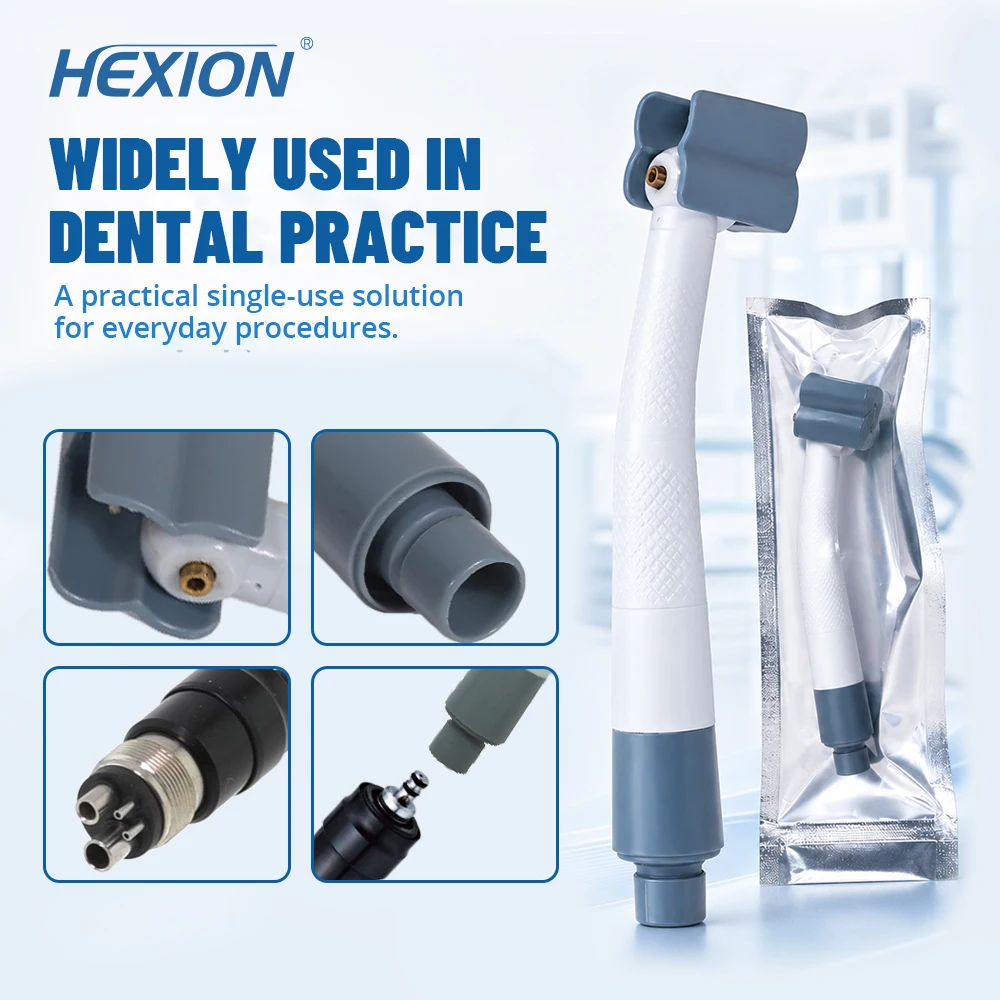1-50 шт. HEXION Стоматологический одноразовый высокоскоростной воздушный турбинный наконечник для личного использования, синий/серый, с быстросъемным соединителем на 2/4 отверстия.