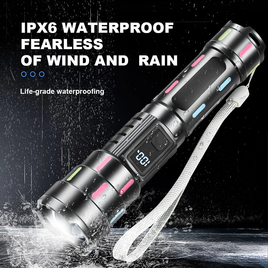 Powerful White Laser LED Flashlight Zoom Tactical Torch with Power Display Outdoor Adventure Mountaineering Emergency Flashlight