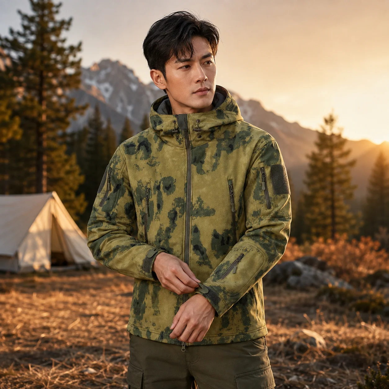 5XL 6XL Sharkskin Soft-shell Hard Shell Camo Fleece Thick Tactical Suit Hooded Coat Manufacturers Handsome Outdoor Jacket