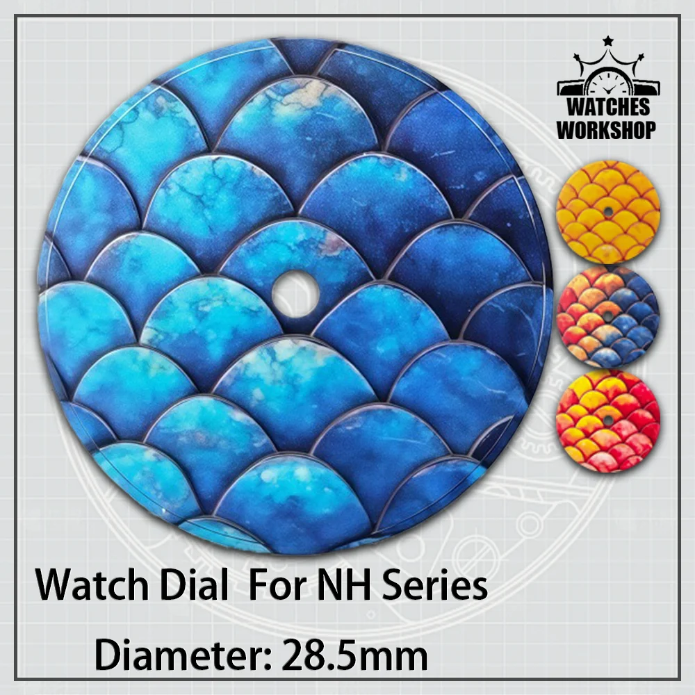 28.5mm Koi Fish Scale Pattern Watch Dial Fit NH34 NH35 NH36 4R35 Series Mechanical Watch DIY Modification Accessories