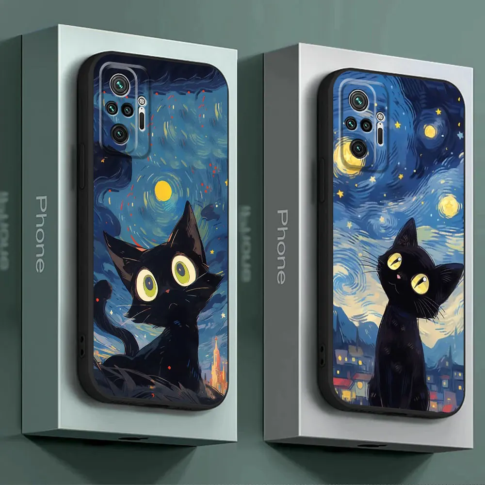 Case for Xiaomi Redmi 9C K40s K60 10A 10C 12 K40 Pro K50 Gaming 12C 10 9 9A A2 A1 Plus Cover TPU Soft Van Gogh Art Cute Kitty