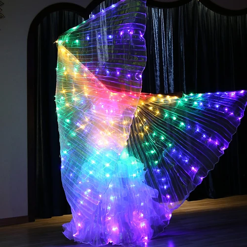 Disfraz iluminado brillante, capa de baile, danza del vientre, ala de mariposa LED, abanicos brillantes para actuación, fiesta de Carnaval
