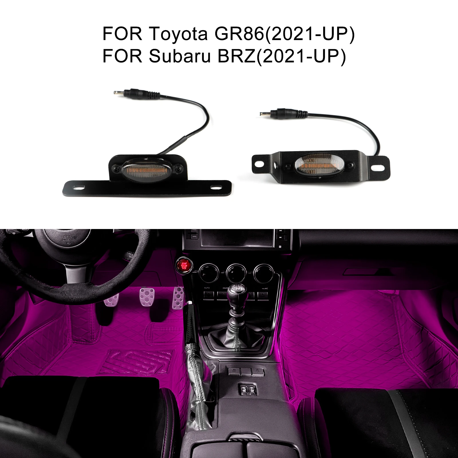 Für Subaru BRZ Toyota GR86 2021-2026 Fußraum-Ambientebeleuchtung Innenraum-LED-Atmosphärenlampe APP Bluetooth-Steuerung 64 Farben USB-Kit