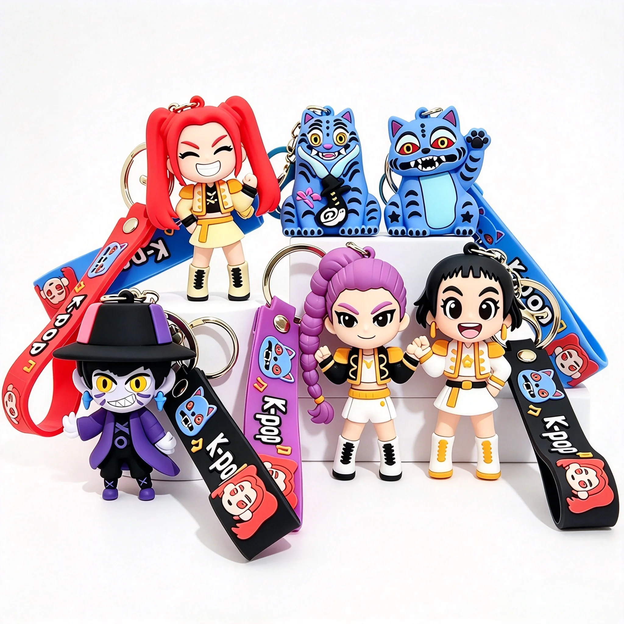 6-Pack KPOP Keychains Tiger Image PVC Girl Group Doll Keychains Cute Harajuku Style Key Rings Decorations Suitable for Kids - view 6
