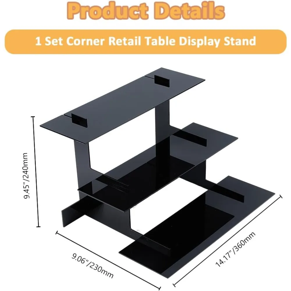 3 Tier Acrylic Display Riser Black Cupcake Stand Corner Retail Table Display Stand Perfume Organizer Nail Polish Holder Rack