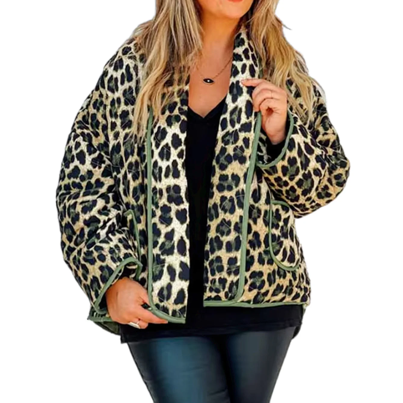 Women\'s Long Sleeved Cardigan Top Cotton Jacket Leopard Print Print Pocket Decoration Fashionable and Casual Versatile New