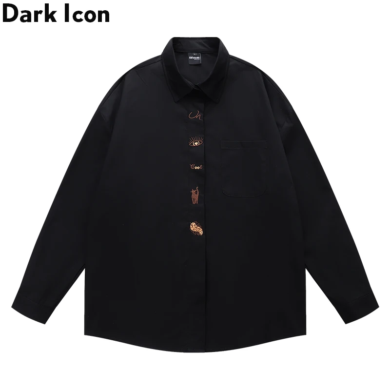

Dark Icon Vintage Creative Design Embroidered Long Sleeve Shirt for Men and Women 2025 Autumn Loose Shirt