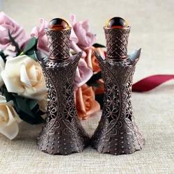 1PC 12ml Antiqued Metal Glass Bottle Arab Style Essential Oils Bottles with Dropper Middle East Perfume Oil Vials