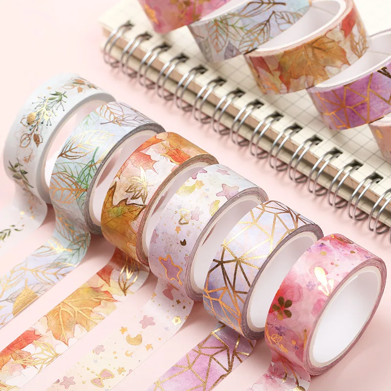 6 Rolls Flower Gold Foil Washi Tape Set, Fresh Floral Pattern for Dreamy Journal DIY, Scrapbook Border & Page Decor