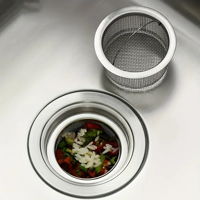 

1/2/3Pcs Stainless Steel Kitchen Sink Strainer Thickened Anti Clog Drain Filter Leak Proof Mesh For Sink Basket Debris Catcher