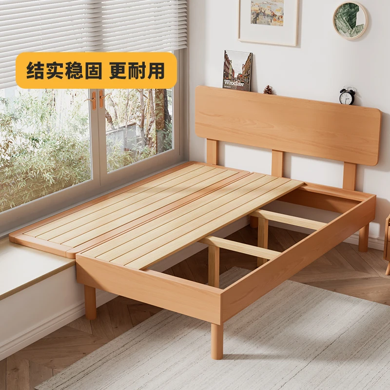 

Solid wood bed bay window connecting bed 1.2 meters small apartment single tatami 1.5 meters wide space saving bay window splici