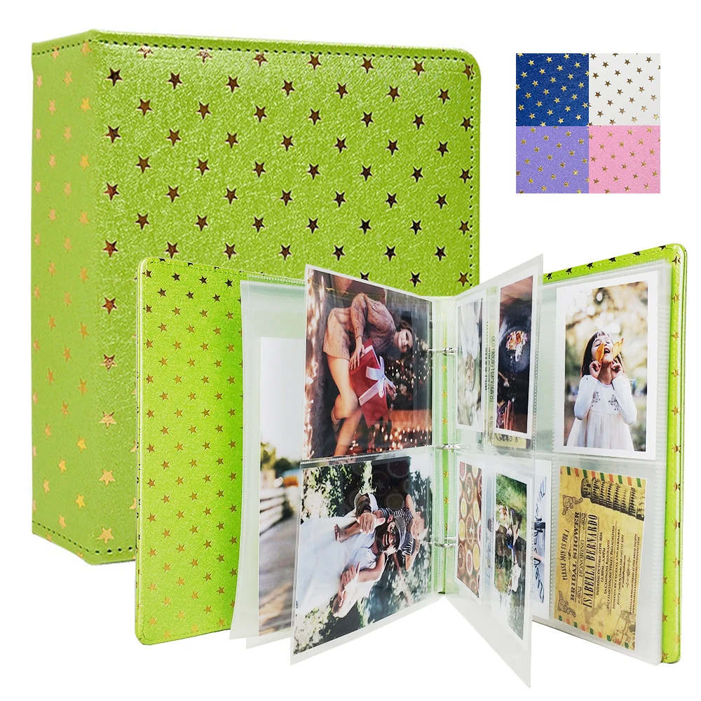 PLRBOK A5 D Shape 3 Ring PU Leather Star Binder Postcard Large Photo Album 1/2/4/6 Pockets Sleeves 10×15cm