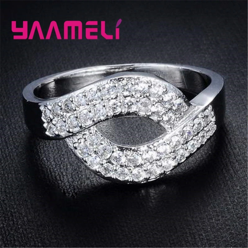 New Luxury Shiny 925 Sterling Silver Women Rings Jewelry Paved Multi-White Stone Cubic Zirconia Ring Wedding Gift