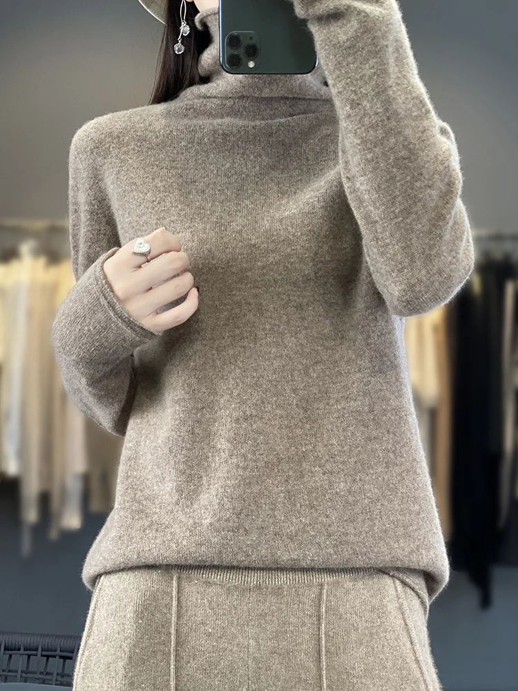 Autunno inverno donna dolcevita maglione 100% lana Merino manica lunga Cashmere maglieria femminile Basic Jumper moda coreana top