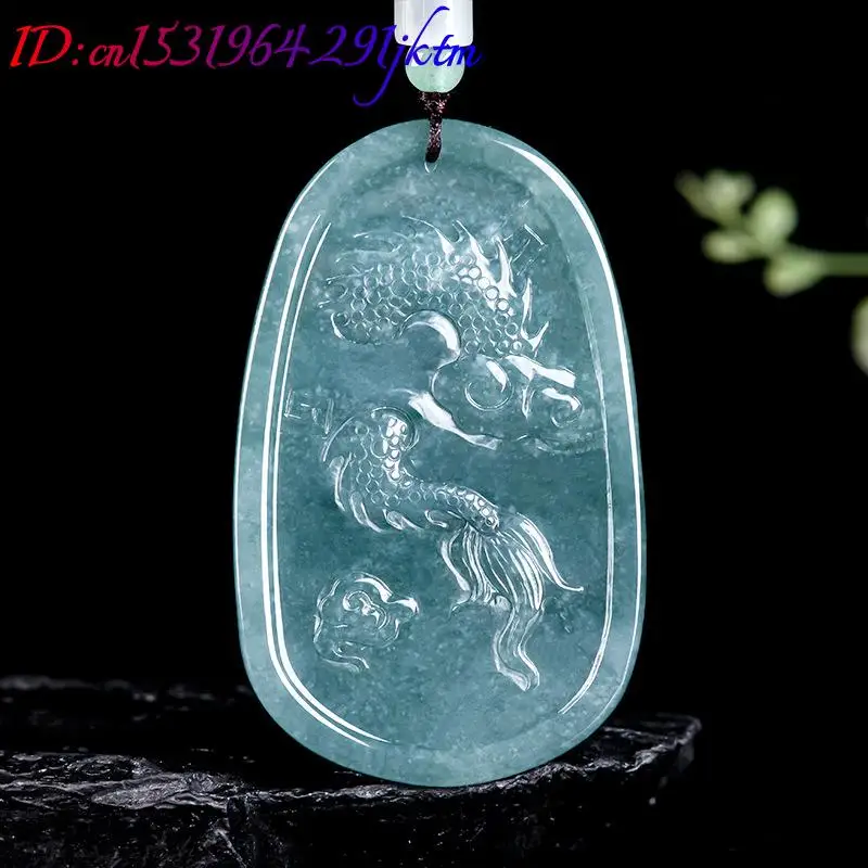 Burmese Jadeite Dragon Pendant Necklace Burmese Jade Stone Fashion Accessories Designer Charm Carved Amulet Luxury view 3