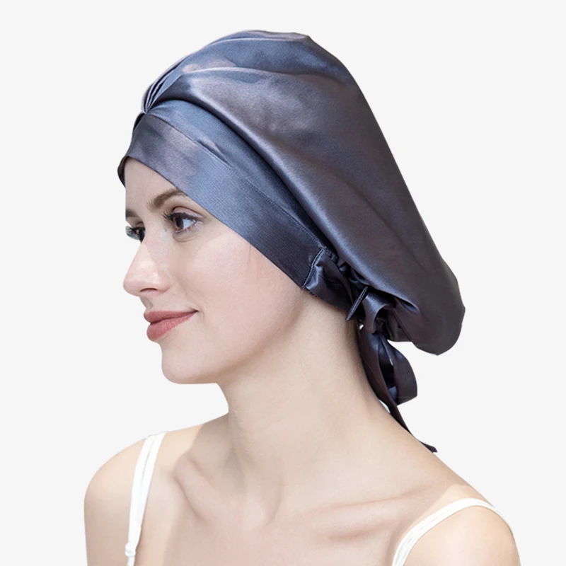 

100% Silk Bonnet 19 Momme Pure Silk Hair Wrap Cap Sleeping Night Cap For Women Silk Head Scarf Adjustable Ribbons Silk Hat Gift