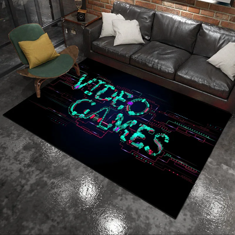 Retro Sunset Japan Gamer Area Rug Red Gamepad Controller Carpet For Boys Gaming Room Setup Decor Bedroom Large Play Floor Mat