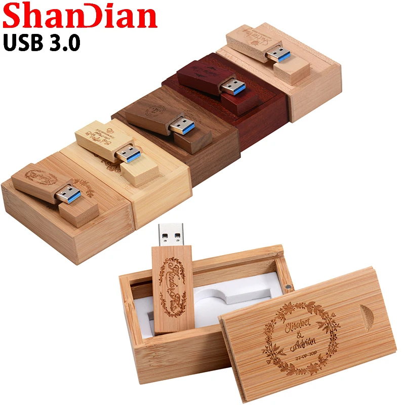 10PCS/LOT Maple Wooden Box USB 3.0 128GB Free Custom Logo Pen Drive 64GB High Speed Memory Stick 32GB 16GB 8GB 4GB Flash Drives