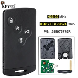 KEYECU 433MHz ID46 PCF7952A Chip 285975779R Smart Card Remote Key Fob for Renault Laguna III ZOE Fluence Grand Scenic Megane III
