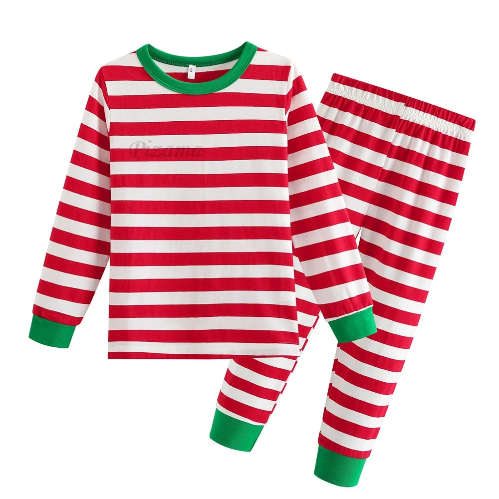 Family Matching Christmas Pajamas 100 Cotton Red White Striped Xmas Sleepwear Kids Pyjamas Mother Kids Matching Outfits Pijamas