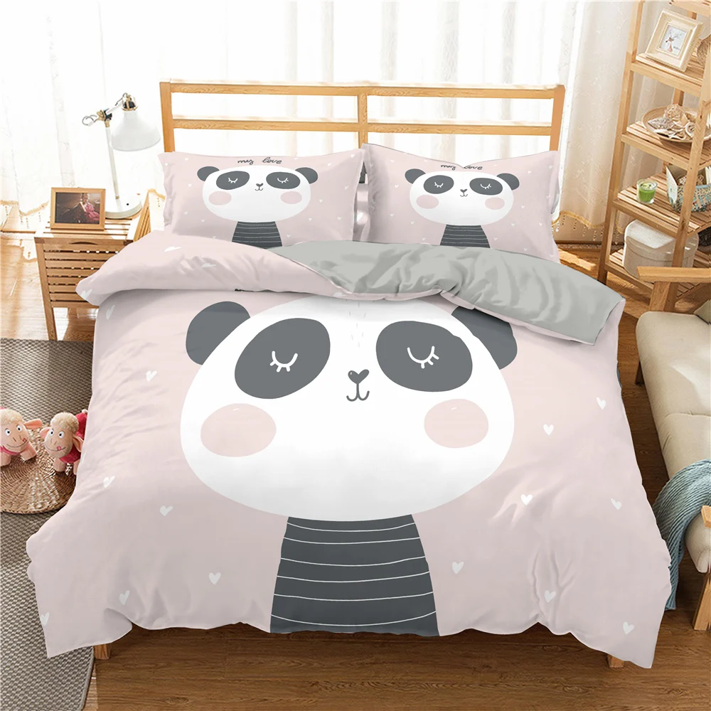 Panda Bedding Set Single Twin Full Queen King Size Cartoon Animals Bed Set Aldult Kid Bedroom Duvetcover Sets 3D Anime 043