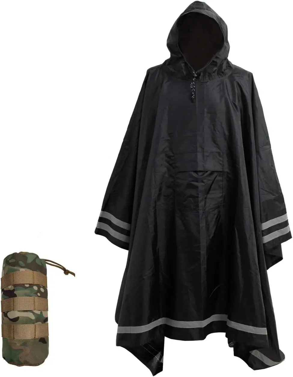 

Plus Size Rain Poncho with Hood, Reflective Stripes for Adults - Big and Tall Waterproof Wear