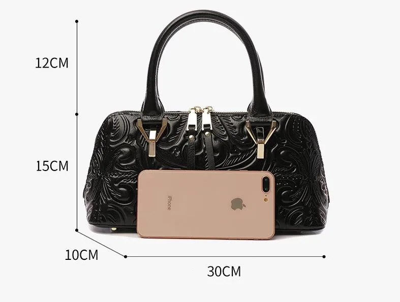 Genuine Leather Women\'s Bag 2022 New Shell Bag Mother Handbags Cowhide Embossed Small Shoulder Crossbody Bag Banquet Clutch Bag