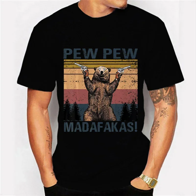 Men's T-shirt Pew Pew Madafakas Kawaii T Shirt Men Women Tshirt Funny Bear Graphic T Shirts Oversized T Shirt Harajuku Shirts