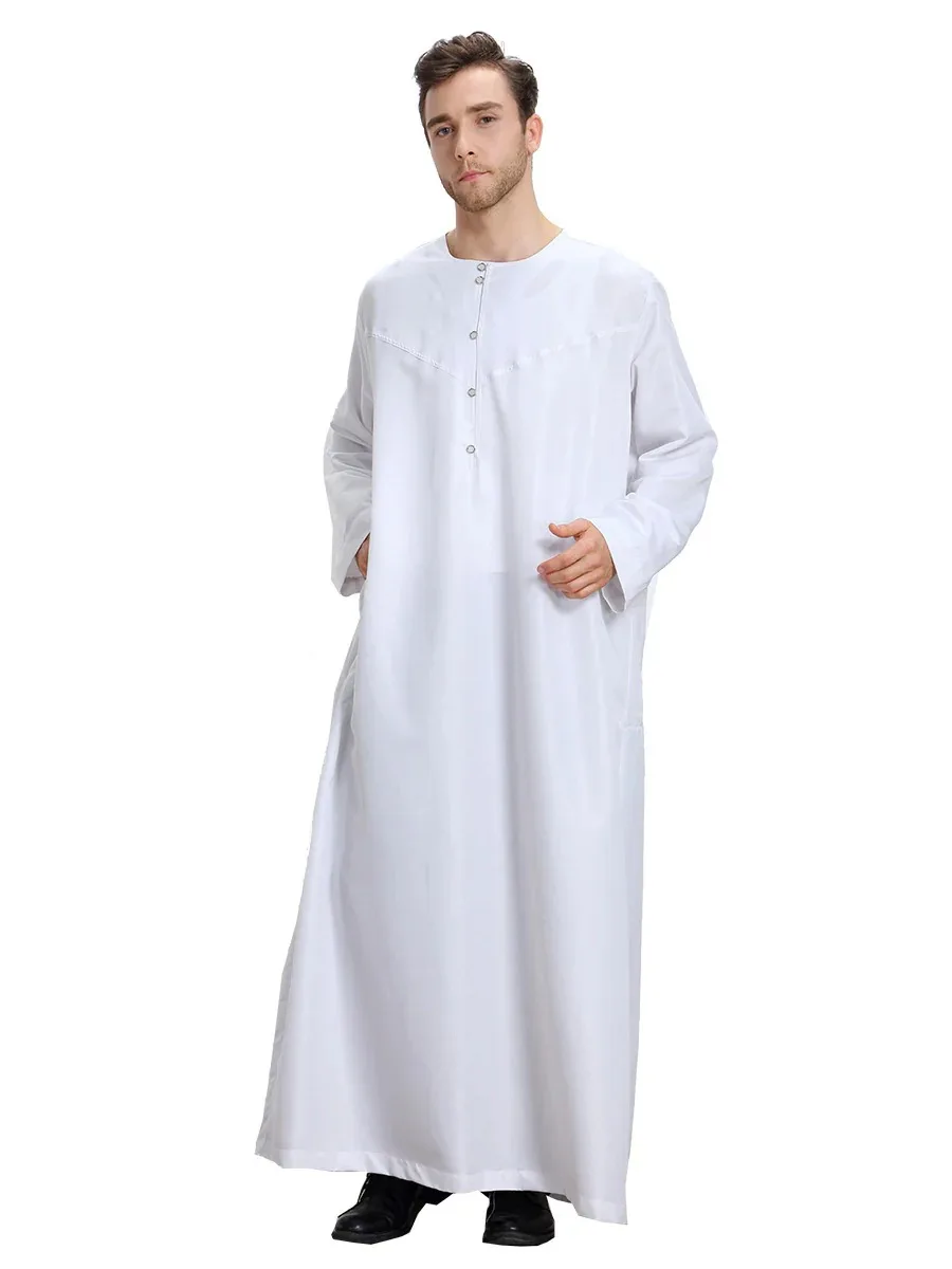 Einfarbige Thobe für arabische Herren – traditionelle arabische Robe für formelle und tägliche Kleidung |   Bequemer, atmungsaktiver Stoff, locker sitzendes Design