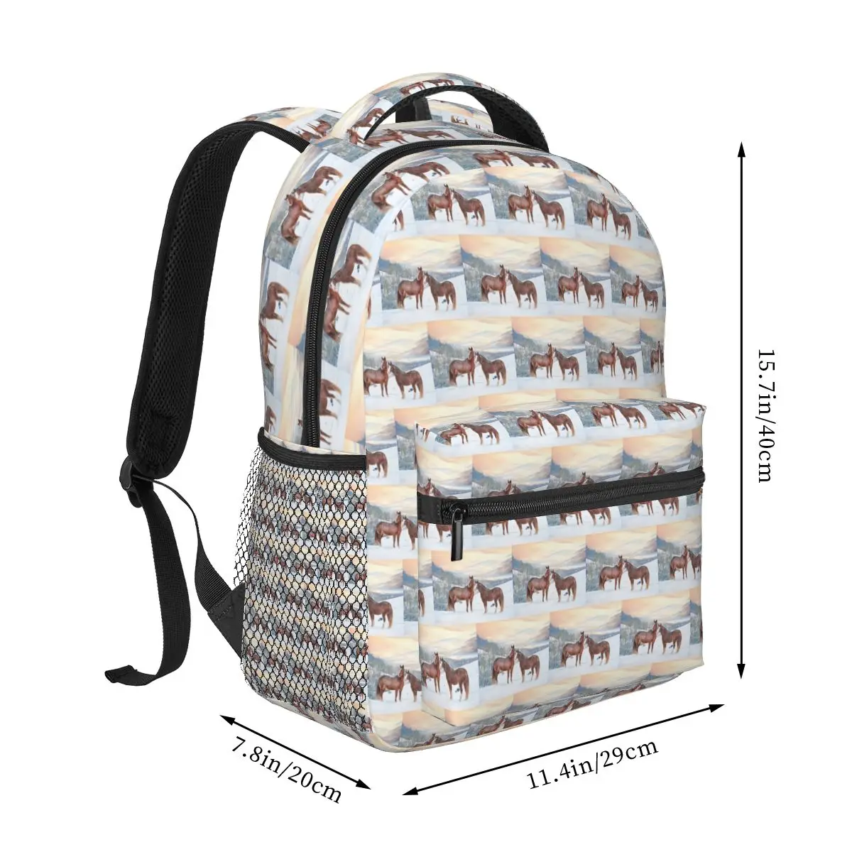 Horses With Snow And Sunset Hills Backpack Hot Sale Daypack Large Capacity Kids BookBag School Bag Shoulder Bags for Men Women