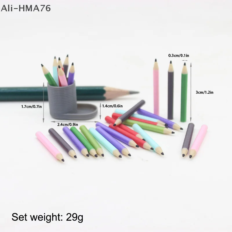 

6Pcs/Set 1:12 Dollhouse Miniature 6 Colored Pencils and Dollhouse Pen Holder Toy Set for Children Pretend Play Stationery Toys