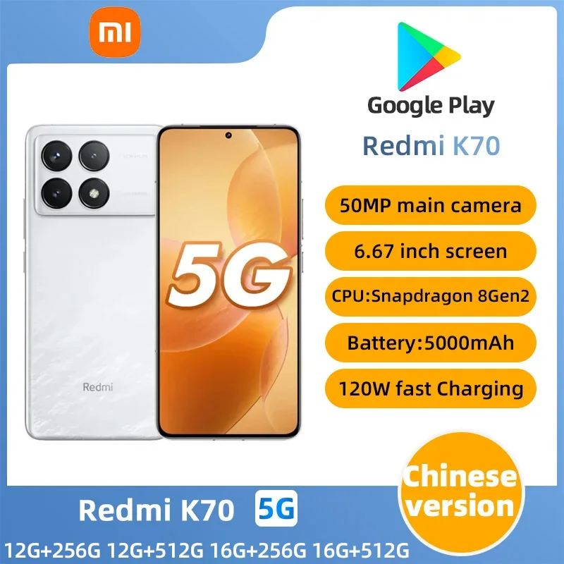 Xiaomi Redmi K70 5g Android 6.67inch Snapdragon 8 Gen 2 Smartphone 50MP 120W Charger 5000mAh Xiaomi HyperOS Original used phone